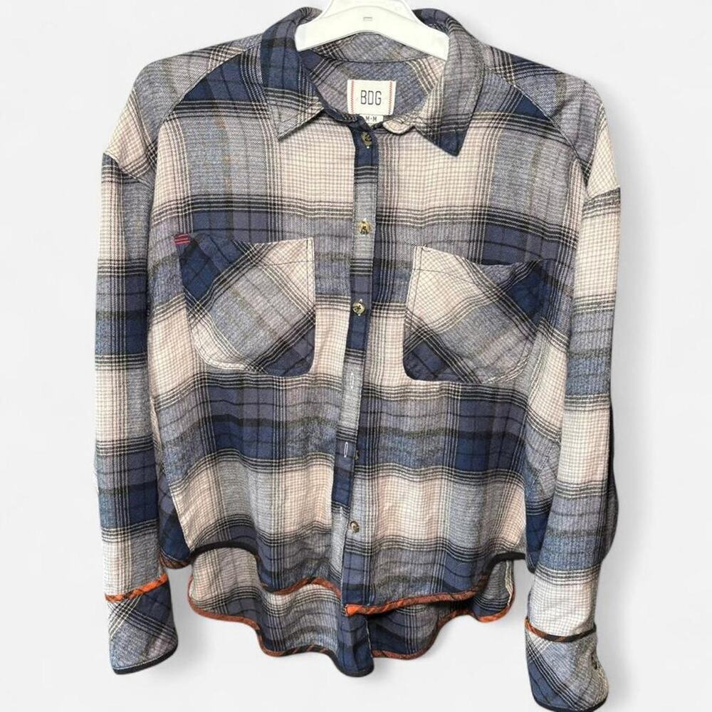 BDG Women M Flannel Shirt Checkered Casual Gray Blue